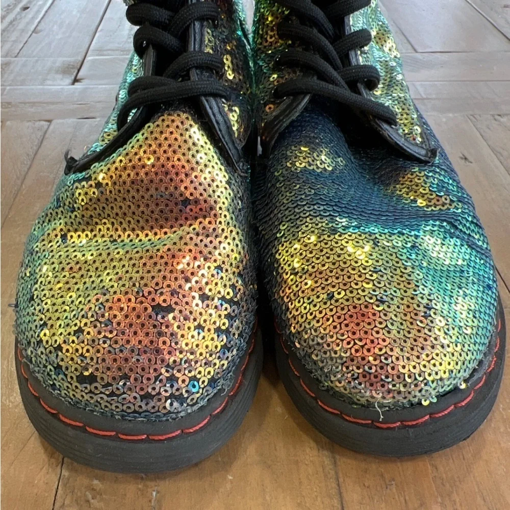 Lola + the boys metallic rainbow sequin combat boots